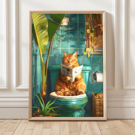Badezimmer Orange Tabby Katzen Druck, Lustiger Tab Poster