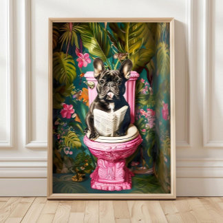 Badezimmer Schwarzer Französischer Bulldogge liest Poster
