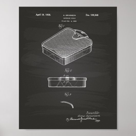 Badezimmer-Skala 1938 Patent Art Chalkboard Poster (Vorne)