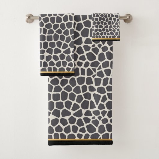 BADEZIMMER-TOWEL-SET SCHWARZ GOLD-LEOPARD BADHANDTUCH SET (Insitu)