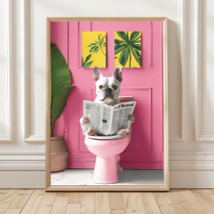 Badezimmer Weißer Französischer Bulldogge liest au Poster
