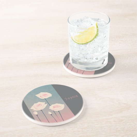 Badge Rond 5 cm Roses, personalized Getränkeuntersetzer (Seite)