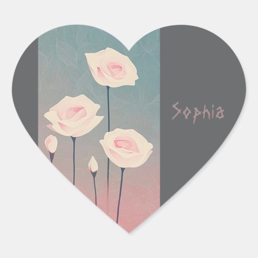 Badge Rond 5 cm Roses, personalized Herz-Aufkleber (Vorderseite)