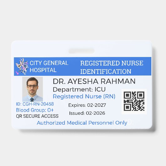 Badge Sécurité|Custom Nurse|Healthcare|Hosp ID Ausweis (Front)