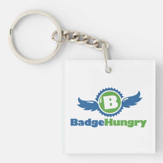 BadgeHungry quadratischer Schlüsselanhänger (Vorderseite)
