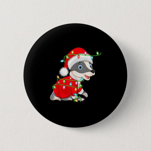 Badger Christmas Lights Santa Costume Cute Animal  Button (Vorderseite)