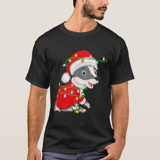 Badger Christmas Lights Santa Costume Cute Animal T-Shirt (Vorderseite)