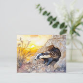 Badger, die bei Sonnenaufgang aus dem Wassercolo h Postkarte (Stehend Vorderseite)