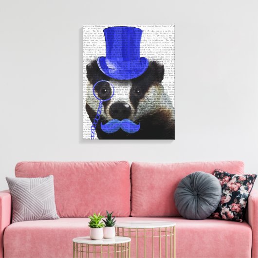 Badger mit Blue Top Hat und Mustache Leinwanddruck (Insitu (Wohnzimmer))