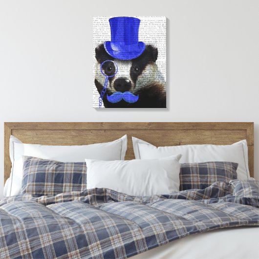 Badger mit Blue Top Hat und Mustache Leinwanddruck (Insitu (Schlafzimmer))