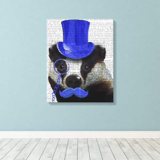 Badger mit Blue Top Hat und Mustache Leinwanddruck (Insitu (Holzboden))