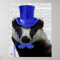 Badger mit Blue Top Hat und Mustache