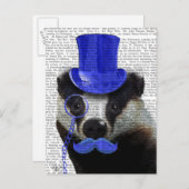 Badger mit Blue Top Hat und Mustache Postkarte (Vorne/Hinten)
