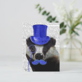 Badger mit Blue Top Hat und Mustache Postkarte (Stehend Vorderseite)