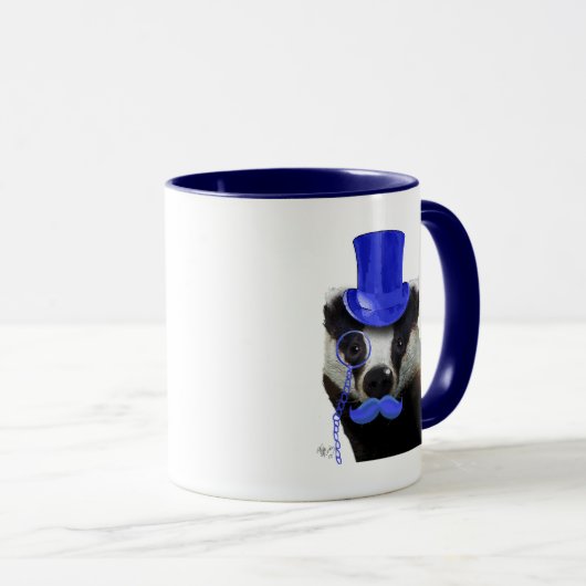 Badger mit Blue Top Hat und Mustache Tasse (VorderseiteRechts)