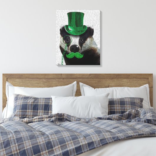 Badger mit Grünem Top-Hut und Mustache Leinwanddruck (Insitu (Schlafzimmer))