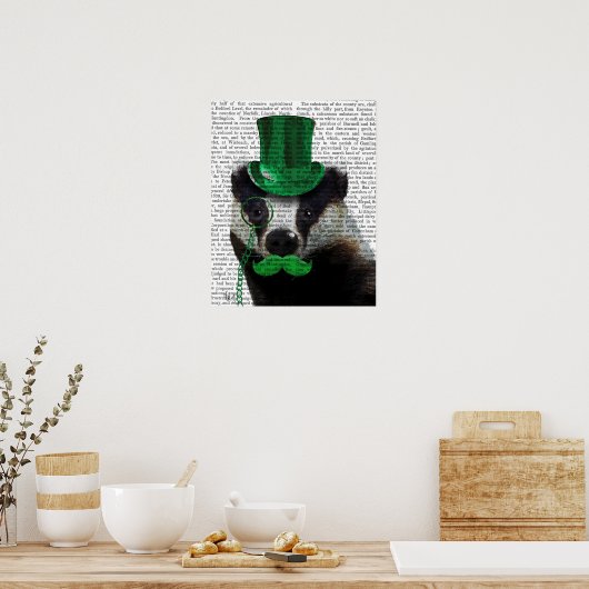 Badger mit Grünem Top-Hut und Mustache Poster (Küche)