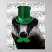 Badger mit Grünem Top-Hut und Mustache Poster (Vorne)