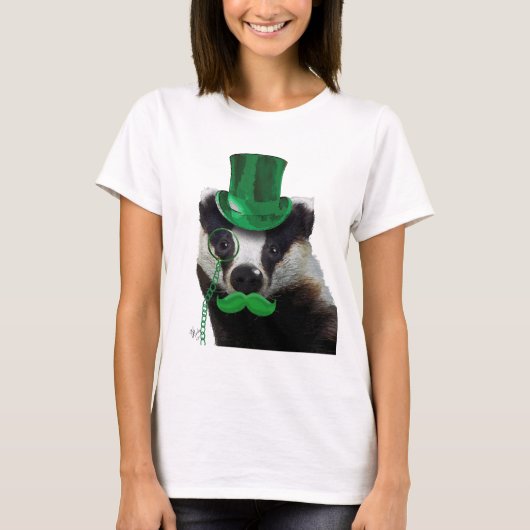 Badger mit Grünem Top-Hut und Mustache T-Shirt (Vorderseite)