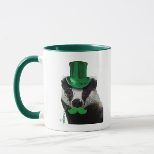 Badger mit Grünem Top-Hut und Mustache Tasse (Links)