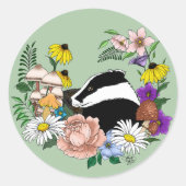 Badger Wild Blume Green Runder Aufkleber (Vorderseite)