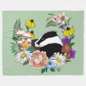 Badger Wild Blume Mushrooms Green Fleecedecke (Vorderseite (Horizontal))