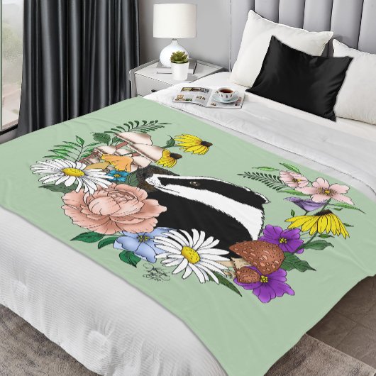 Badger Wild Blume Mushrooms Green Fleecedecke