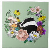 Badger Wild Blume Mushrooms Green Fliese (Vorderseite)
