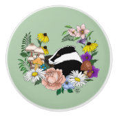 Badger Wild Blume Mushrooms Green Keramikknauf (Vorderseite)
