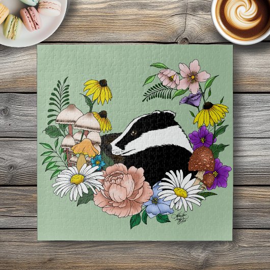 Badger Wild Blume Mushrooms Green Puzzle