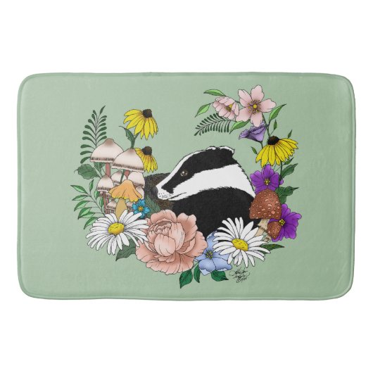 Badger Wild. Pilze Blume grün Badematte (Vorderseite)