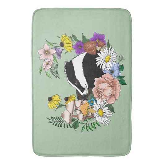 Badger Wild. Pilze Blume grün Badematte (Vorderseite Vertikal)