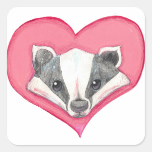 Badger Wild Tierherz Rosa Niedliche Liebe Funny Quadratischer Aufkleber