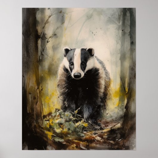 Badger Woodland Animal Art Print Poster (Vorne)