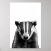 Badger Woodland Modernes Portrait Schwarz-weiß Poster (Vorne)