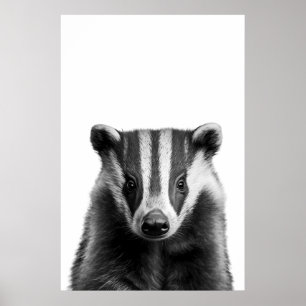 Badger Woodland Modernes Portrait Schwarz-weiß Poster