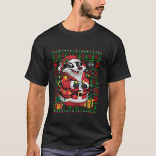 Badger Xmas Lights Ugly Santa Badger Weihnachten T-Shirt