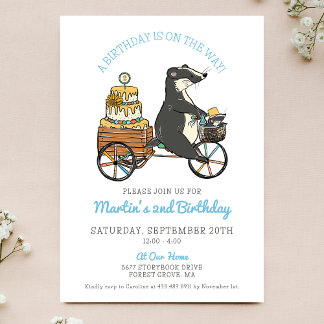 Badgers on Bike mit Cake 2. Geburtstag Party Einladung