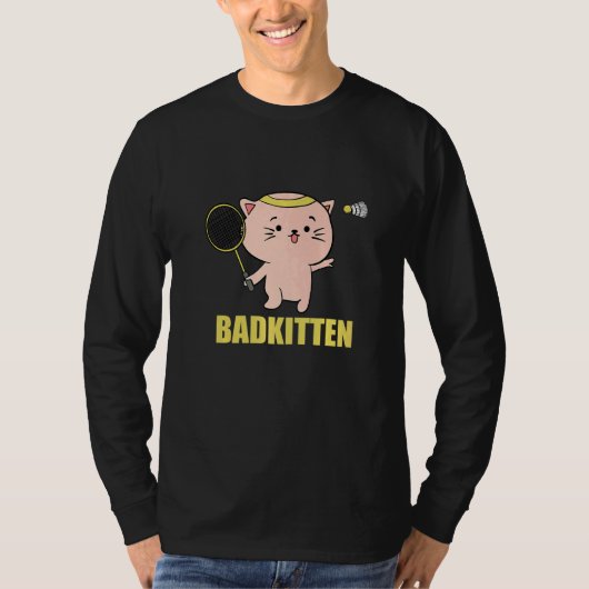 Badkitten Badminton Cat Player T-Shirt (Vorderseite)
