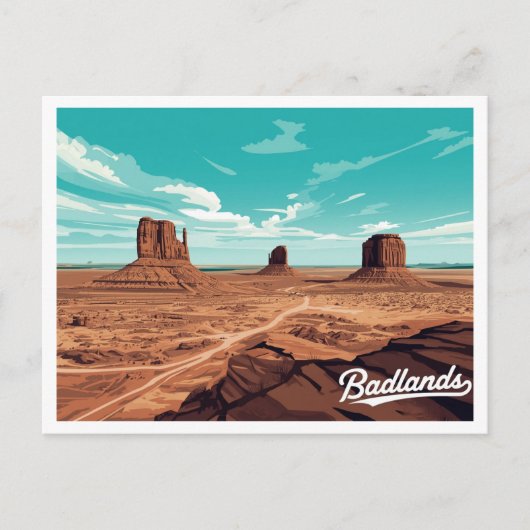 Badlands Monument Valley Vintage Art Postkarte (Vorderseite)