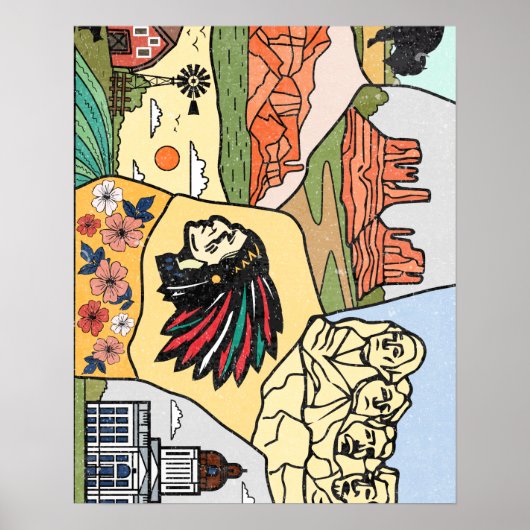 Badlands Mt Rushmore Black Hills South Dakota Kart Poster (Vorne)