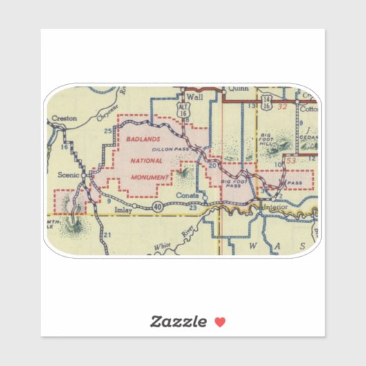 Badlands National Monument Map Aufkleber (Blatt)