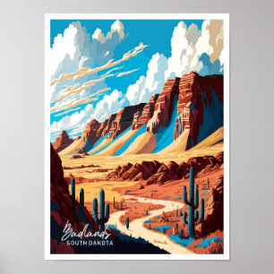 Badlands National Park Artwork Travel Illustration Poster
