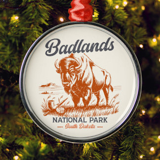 Badlands National Park Retro Bison Artwork Gift  Ornament Aus Metall