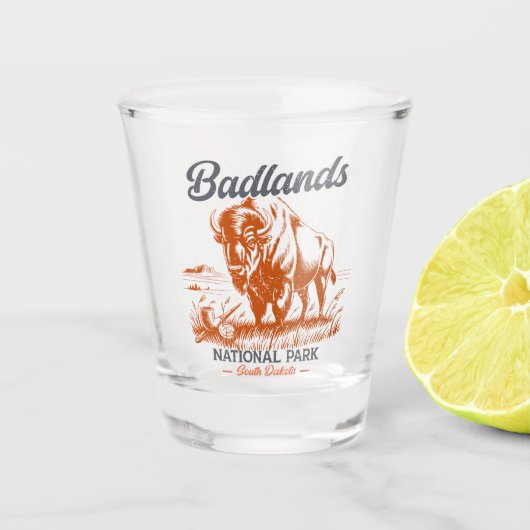 Badlands National Park Retro Bison Design Schnapsglas (Vorderseite)