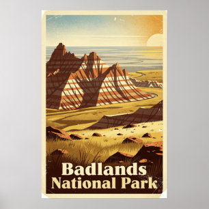 Badlands National Park Retro Poster