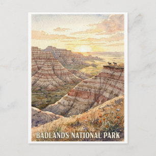 Badlands National Park Vintage Wasserfarbe Postkarte