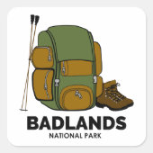 Badlands-Nationalpark-Backpacker Quadratischer Aufkleber (Vorderseite)