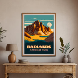 Badlands Nationalpark Berge Retro Poster