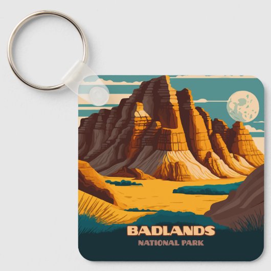 Badlands Nationalpark Berge Retro Schlüsselanhänger (Vorderseite)